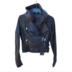 Bod Christensen Leather Jacket Biker Hooded Jersey Moto Edgy Rock Women's XS NEW